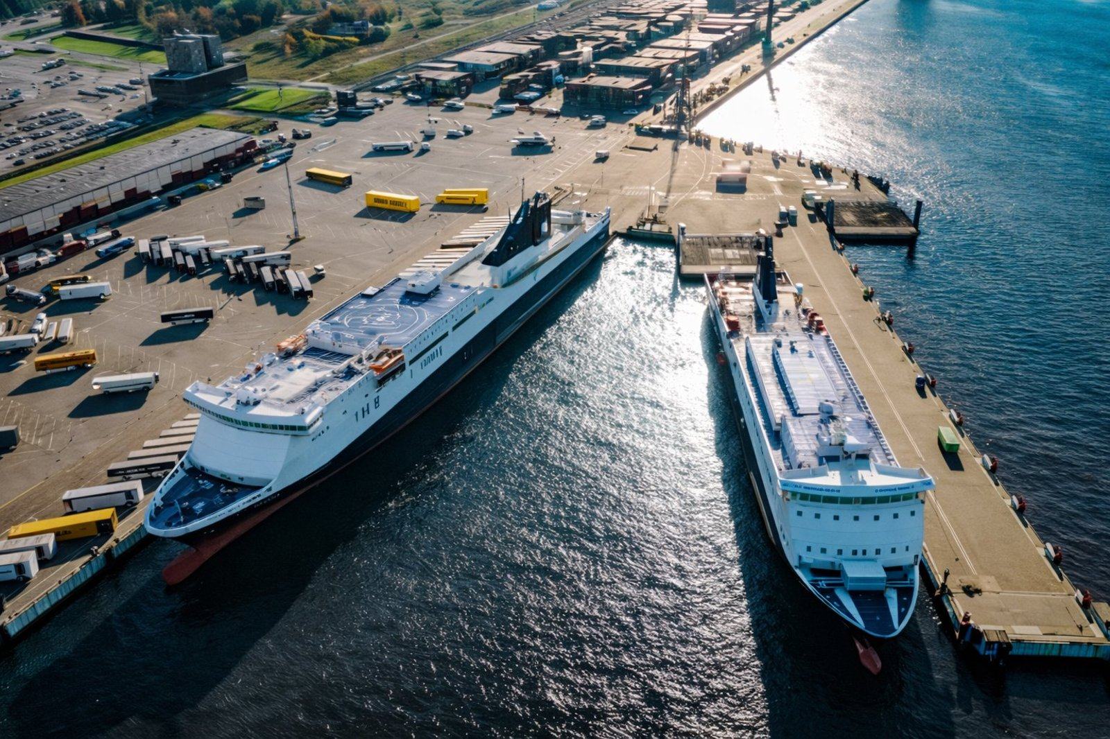 Ro-ro ferries and trailers at the port